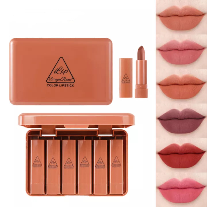 6PCS Matte Brown Velvet Lipstick Set
