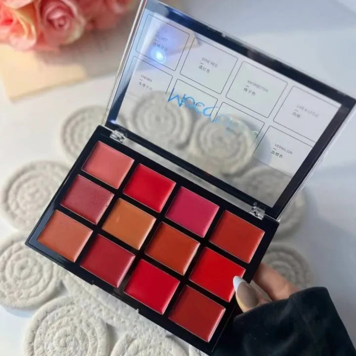 Mocallure 12-Color Lip Cream Palette – Matte & Velvet Finish