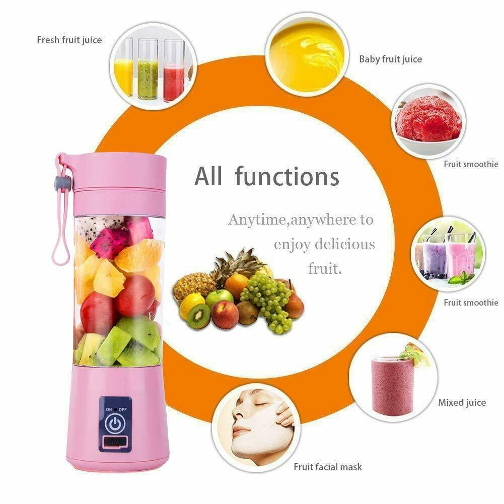 USB Rechargeable Mini Blender 380ml – 6-Blade Portable Smoothie Juicer