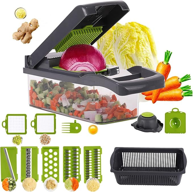 14-in-1 Vegetable Cutter with 8 Blades & Storage Bin