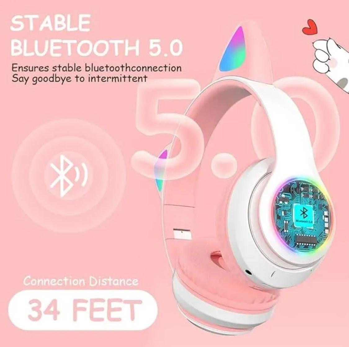 Cat Ear LED Bluetooth Headphones