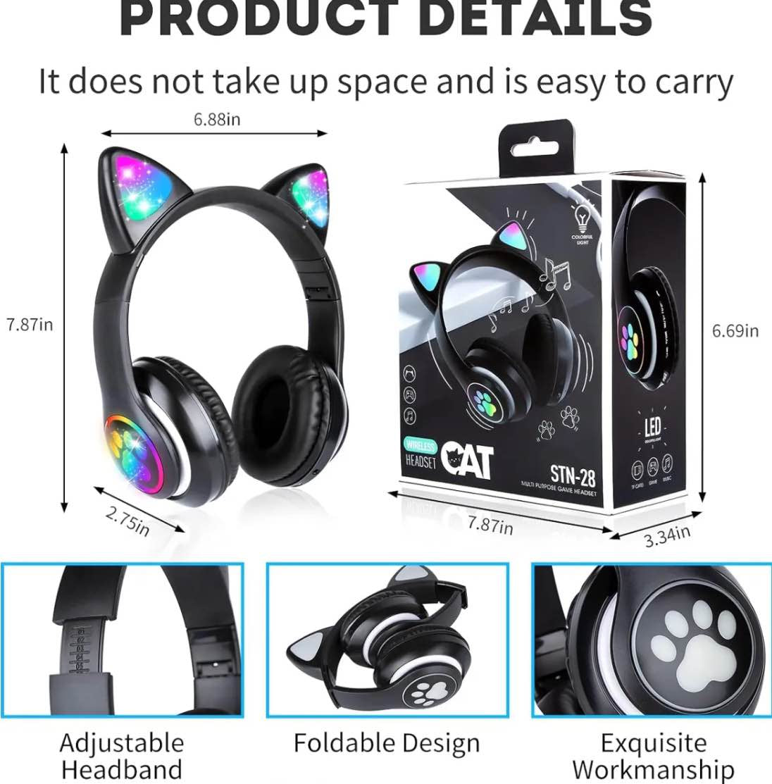 Cat Ear LED Bluetooth Headphones