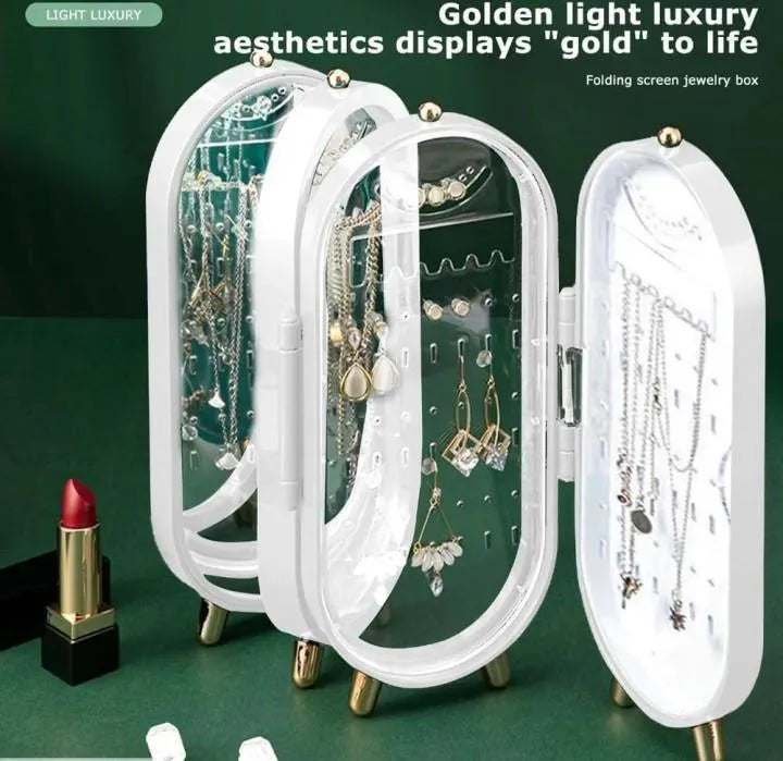 Jewelry Organizer Box with Mirror – Foldable Jewelry Storage Case