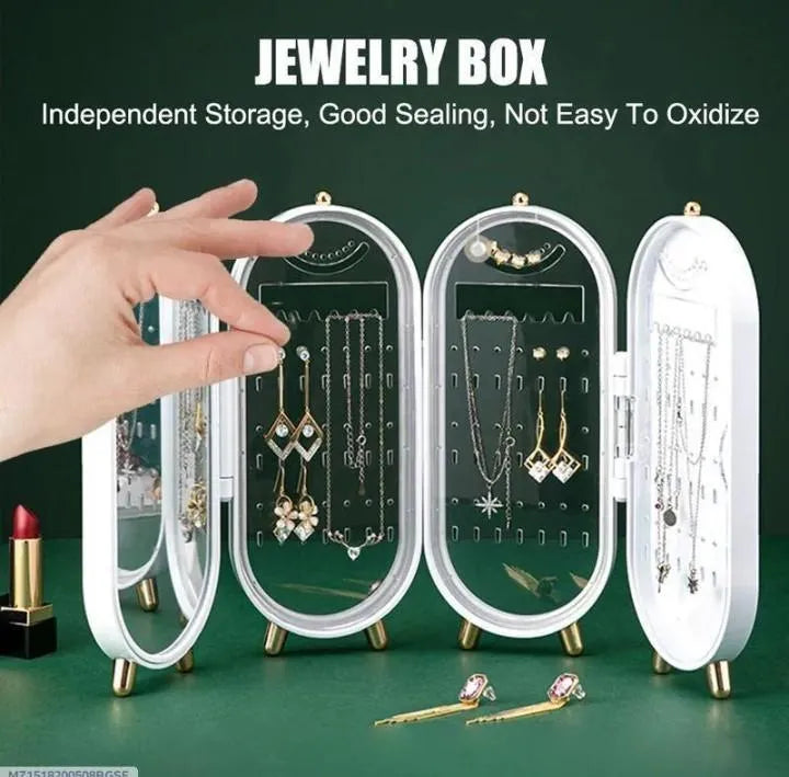Jewelry Organizer Box with Mirror – Foldable Jewelry Storage Case