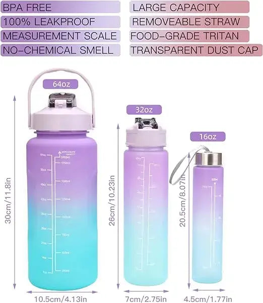 3-Piece Motivational Water Bottle Set