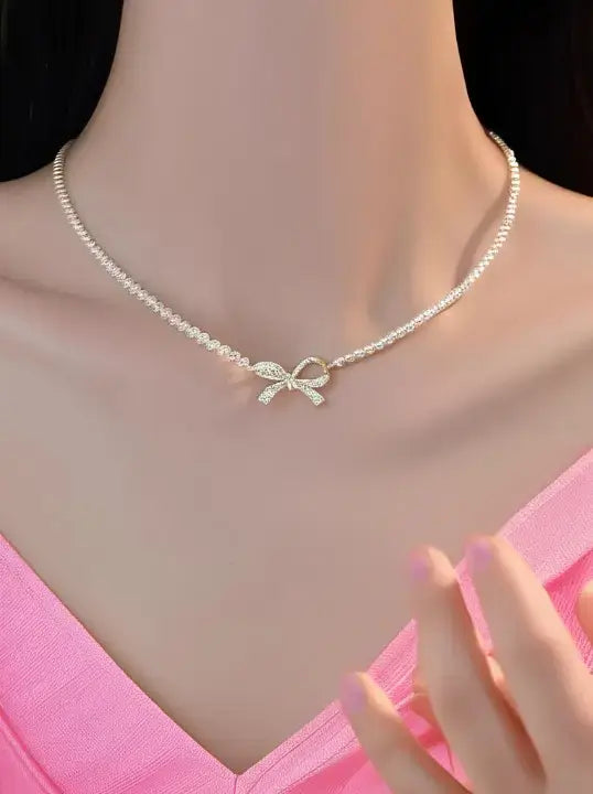 Bow Shape Pearl Pendant Necklace